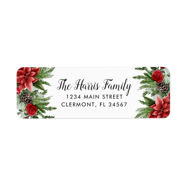 Étiquette Pinecone d'épinette et Poinsettia (Devant)