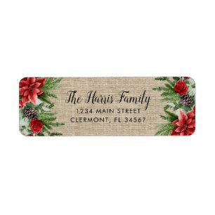 Étiquette Pinecone d'épinette et Poinsettia sur Burlap