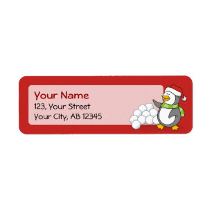 Étiquette Pingouin de Noël avec boules de neige agitant