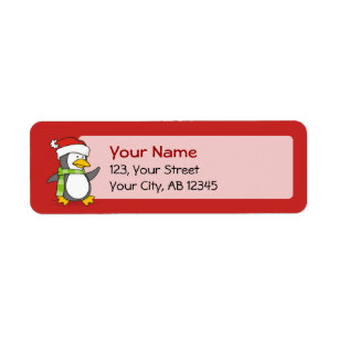 Étiquette Pingouin de Noël marchant sur la neige