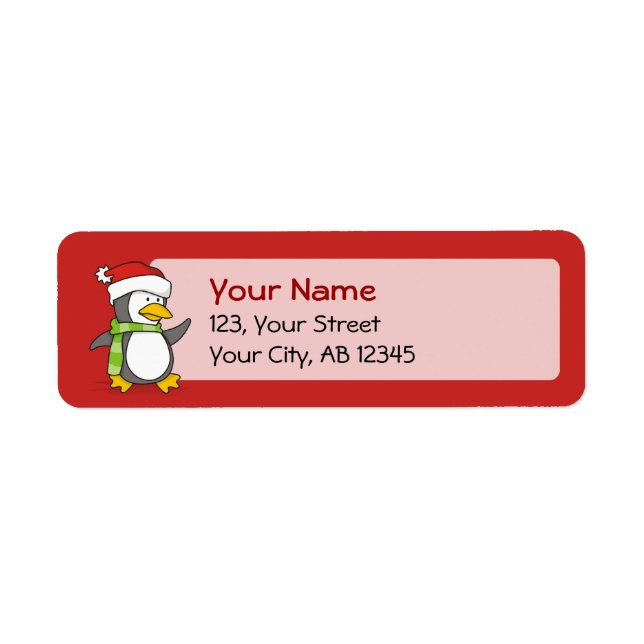 Étiquette Pingouin de Noël marchant sur la neige (Devant)