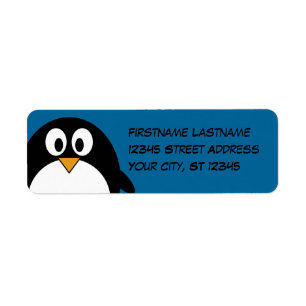 Étiquette pingouin mignon de bande dessinée avec l'arrière