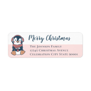 Étiquette Pingouin rose pâle de la marine Joyeux Noël