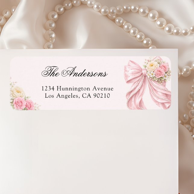 Étiquette Pink Bow Bridal Shower Return Address Label (Créateur téléchargé)