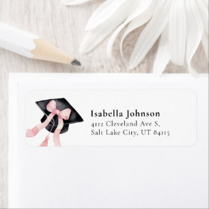 Étiquette Pink Bow Graduation Cap Graduation Adresse de reto