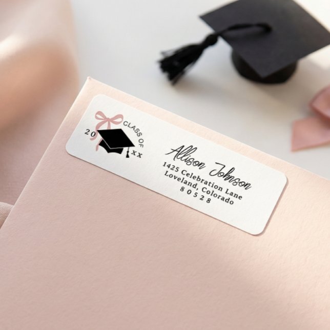 Étiquette Pink Bow Graduation Return Address (Créateur téléchargé)