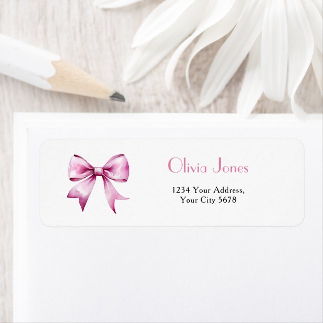 Étiquette Pink Bow Ribbon Baby Shower Address (En situation)