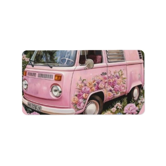 Étiquette Pink Bus Beach Wall Art, Retro Van Print Californa (Devant)