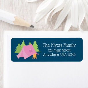 Étiquette Pink Camping Anniversaire Invitation Adresse de re