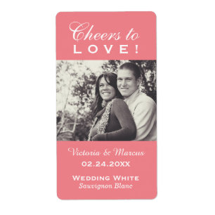 Étiquette Pink Cheers to Love Mariage Photo Wine Bottle