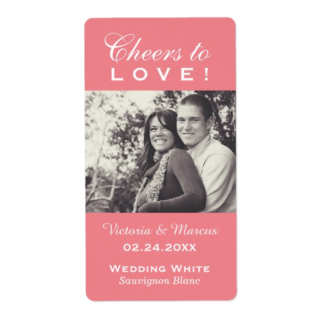 Étiquette Pink Cheers to Love Mariage Photo Wine Bottle (Devant)