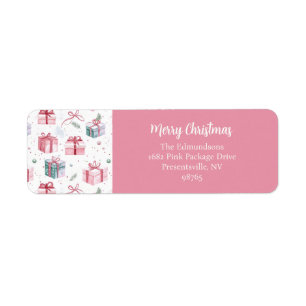Étiquette Pink Christmas Vintage Cadeau Retourner l'adresse