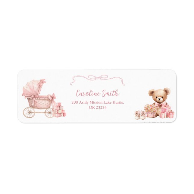Étiquette Pink Coquette Carriage Baby Shower Address Label (Devant)