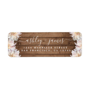 Étiquette Pink Dahlia Flower Rustic Wood Adresse de retour