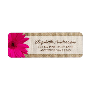 Étiquette Pink Daisy Rustic Burlap Adresse