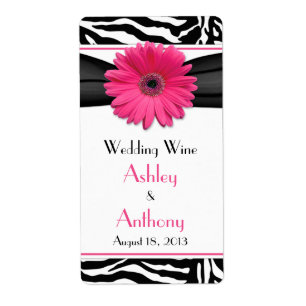 Étiquette Pink Daisy Zebra Imprimer Mariage Vin bouteille Ét