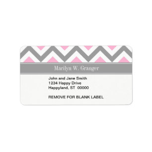 Étiquette Pink Dk Gray White LG Chevron Gray Name Monogram