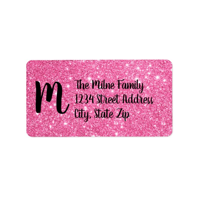 Étiquette Pink Faux Glitter Monogram Address Labels (Devant)