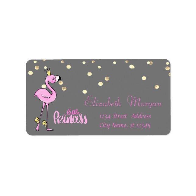 Étiquette Pink Flamingo,Faux Gold Foil Confetti,Grey (Devant)