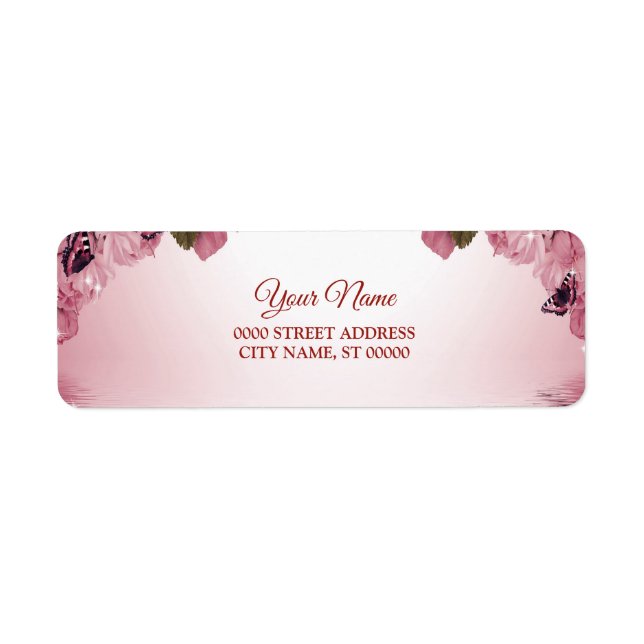 Étiquette Pink Floral Butterfly Wedding Return Address (Devant)
