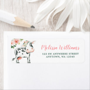 Étiquette Pink Floral Cow Girl Return Adresse :