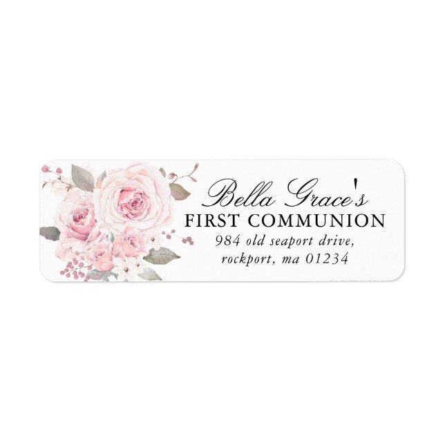Étiquette Pink Floral First Communion Return Address Label (Devant)