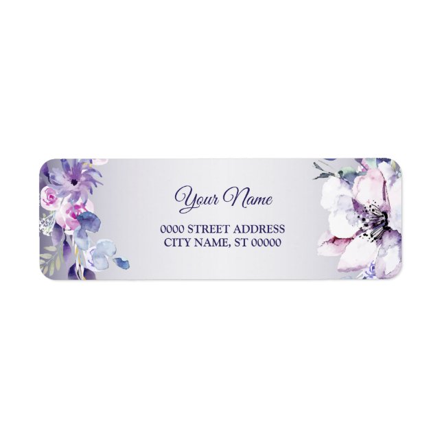 Étiquette Pink Floral Gold Purple Wedding Return Address (Devant)