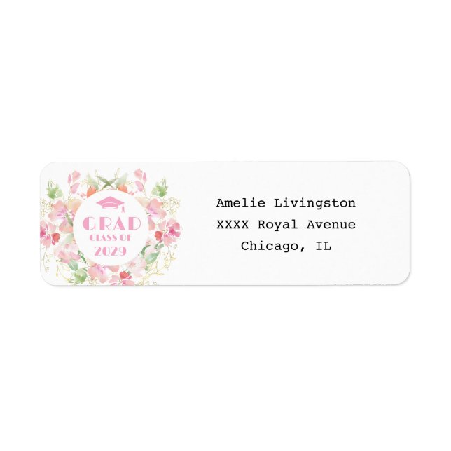 Étiquette Pink Floral Graduation Return Address Label (Devant)