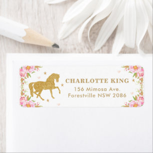 Étiquette Pink Floral Horse Birthday Baby shower Adresse :