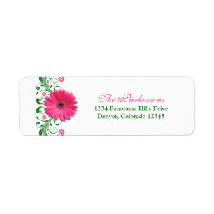 Étiquette Pink Gerbera Daisy Green Floral Mariage Adresse