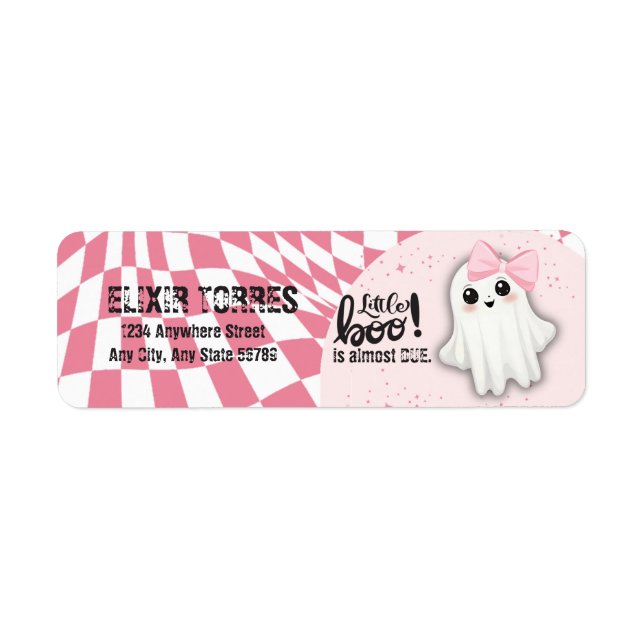 Étiquette Pink Ghost Little Boo est presque dû Baby shower (Devant)
