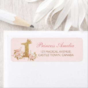 Étiquette Pink Gold Couronne Princesse Premier anniversaire