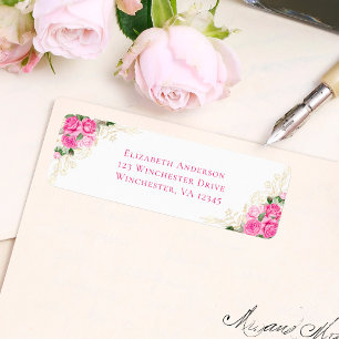 Étiquette Pink Gold Floral Aquarelle Mariage Adresse de reto