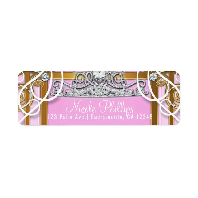 Étiquette Pink Gold Princess Crown & Carriage Sweet 16 Party (Devant)