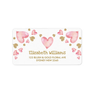 Étiquette Pink Gold Sweetheart Heart Confetti Adresse de ret