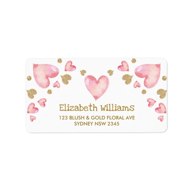 Étiquette Pink Gold Sweetheart Heart Confetti Adresse de ret (Devant)
