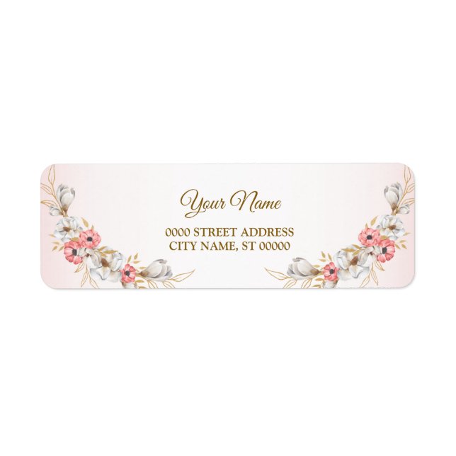 Étiquette Pink Golden Floral Peach Wedding Return Address (Devant)