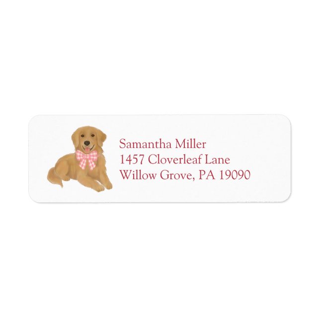 Étiquette Pink Golden Retriever Puppy Return Address Label (Devant)