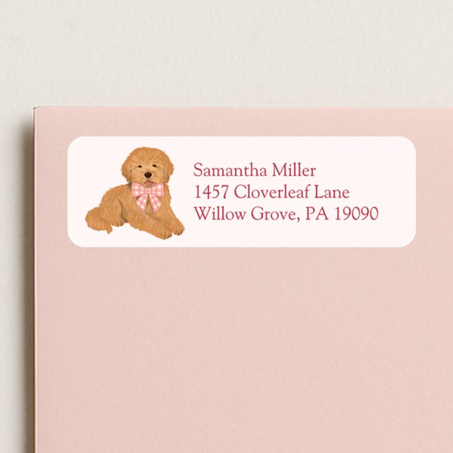 Étiquette Pink Goldendoodle Puppy Dog Return Address Label (Créateur téléchargé)