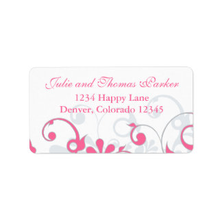Étiquette Pink Grey Abstrait Floral Mariage Adresse de retou