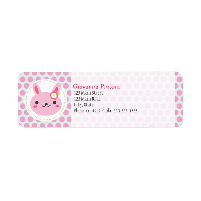 Étiquette Pink Kawaii Bunny et Pois (Devant)