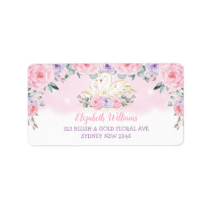Étiquette Pink Lavender Floral Swan Princess Adresse de reto