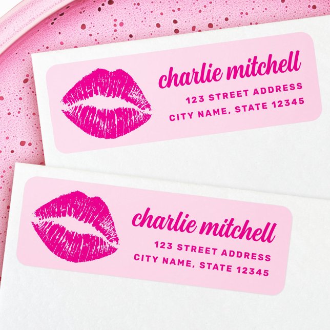 Étiquette Pink lipstick mark retro return address (Pink lipstick mark retro return address label)