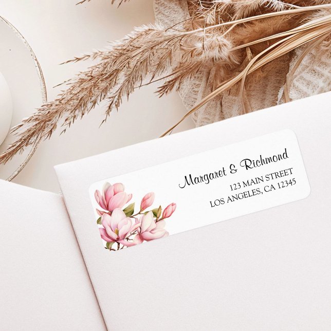 Étiquette Pink Magnolia Elegant Wedding Adresse de retour (Créateur téléchargé)
