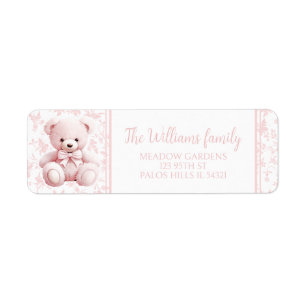 Étiquette PInk motif floral teddy ourson adresse de retour