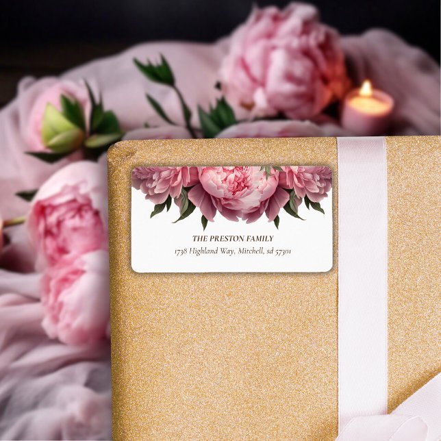 Étiquette Pink Peonies Aquarelle Baby shower Adresse de reto (Pink Peonies Watercolor Baby Shower Return Address Label)