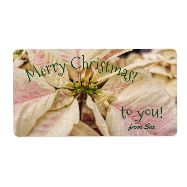Étiquette Pink Poinsettia Nom personnalisé Noël Cadeau Étiqu (Devant)