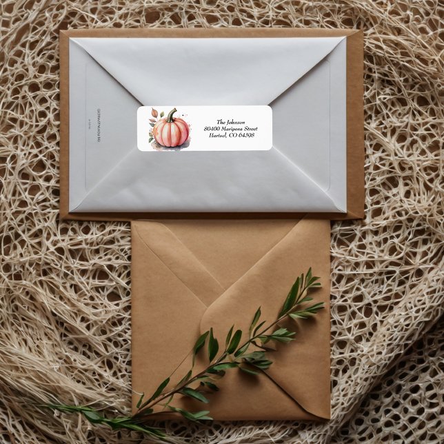 Étiquette Pink Pumpkin Watercolor Boho Baby Boy Shower (Créateur téléchargé)