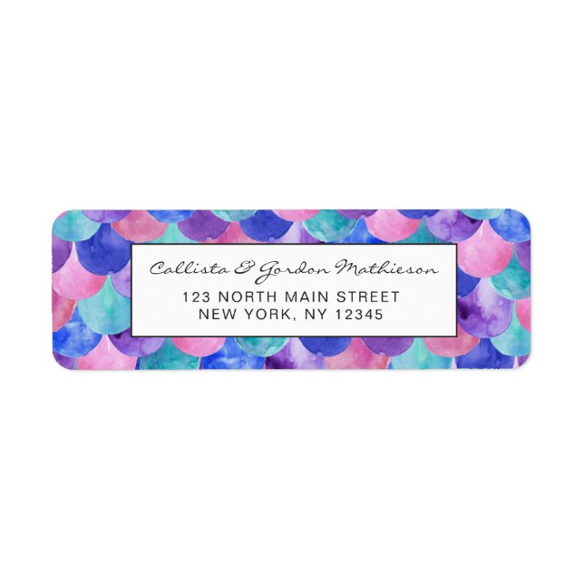 Étiquette Pink Purple Blue Aquarelle Turquoise Étales de sir (Devant)