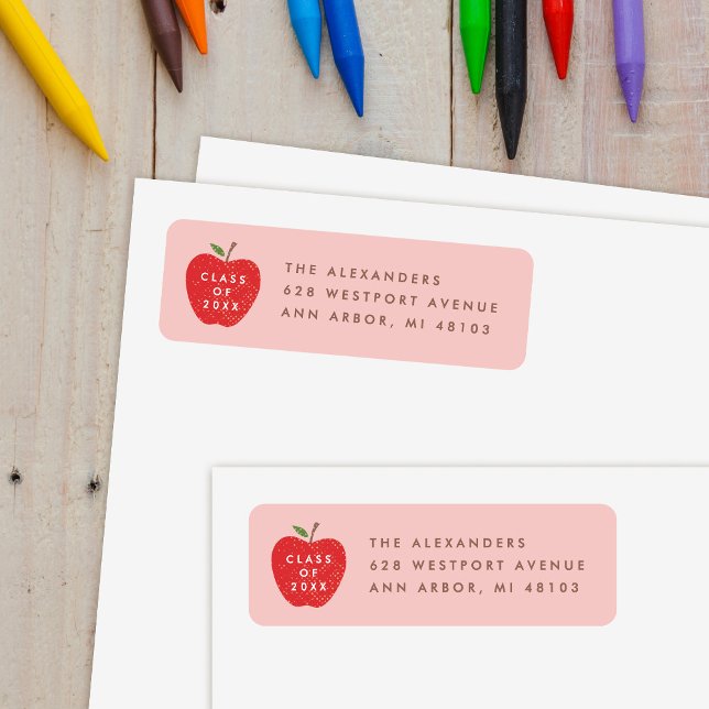 Étiquette Pink Red Apple Preschool Graduation Address Label (Créateur téléchargé)